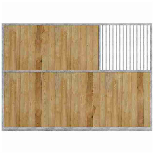 Séparation de boxes pour chevaux en bois, avec petit angle, sur fond blanc.